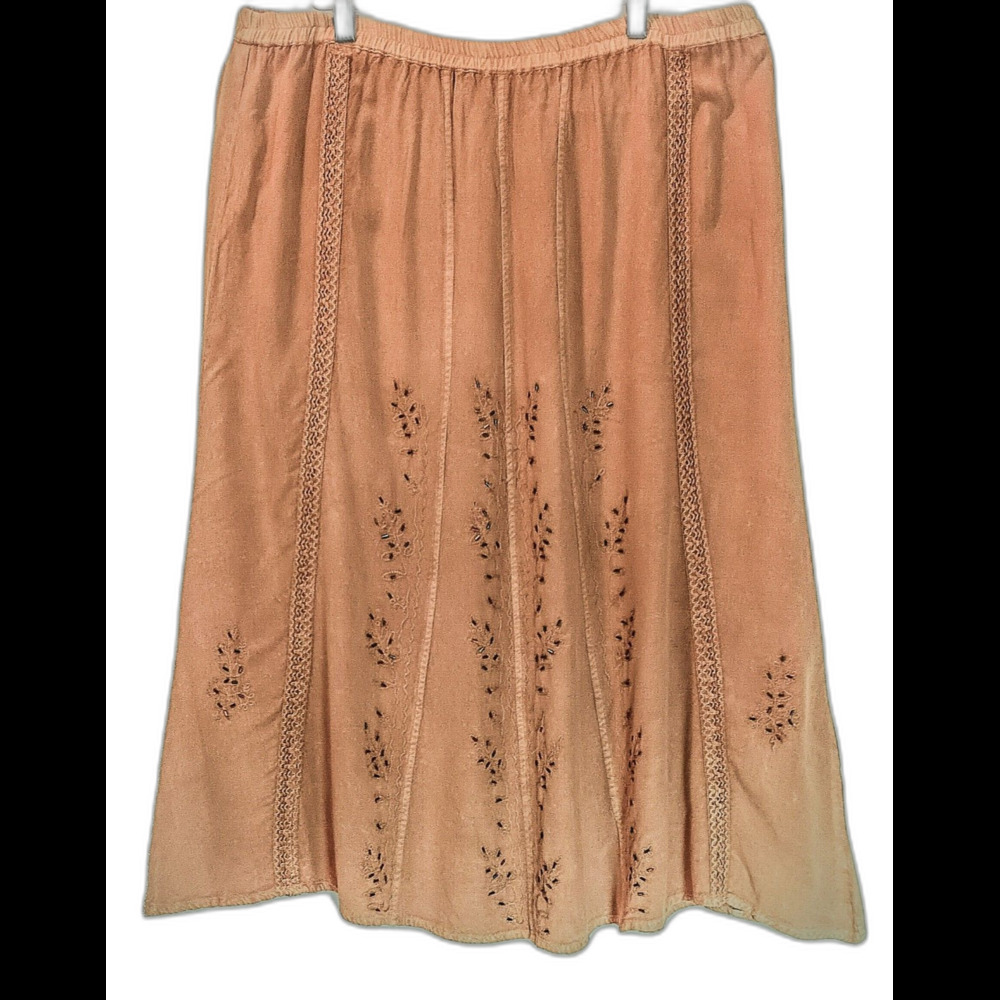 Club Z Collection Khaki Colored Embroiderd Beaded Floral Western Design Skirt, L